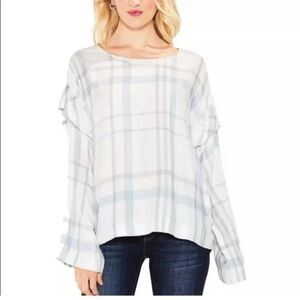 TWO by Vince Camuto Plaid Ruffle‎ Sleeve Top size Medium